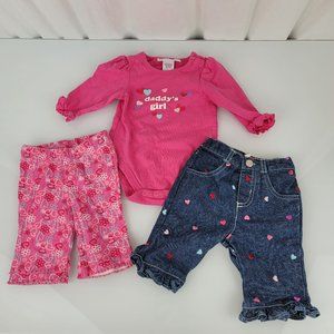 Baby Valentine's Day Outfit Daddy's Girl Pink Heart Shirt Flare Ruffle Jeans 3 m